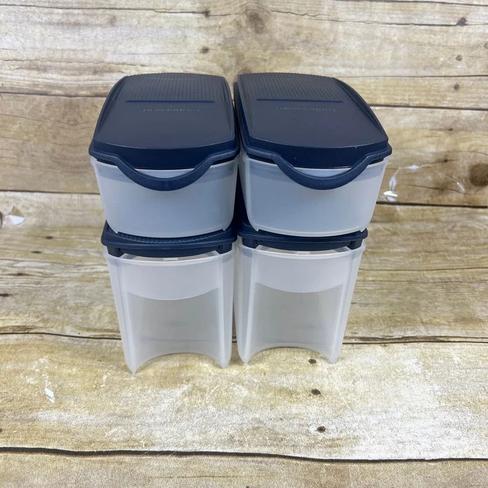 Tupperware Space Maker Black Hinged Lids Storage Containers Set of 4 1 L  350ml